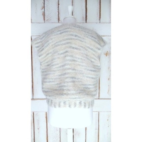 Vintage chunky woven knit striped sweater vest ivory tan grey - Picture 5 of 5